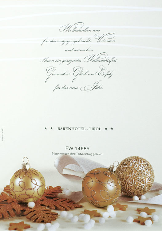 Weihnachtsbrief bräunlich mit Weihnachtskugeln und Sternen