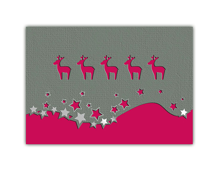 Weihnachtskarte in grau mit pinkfarbenem Einleger zugunsten der Deutschen Kinderkrebsstiftung