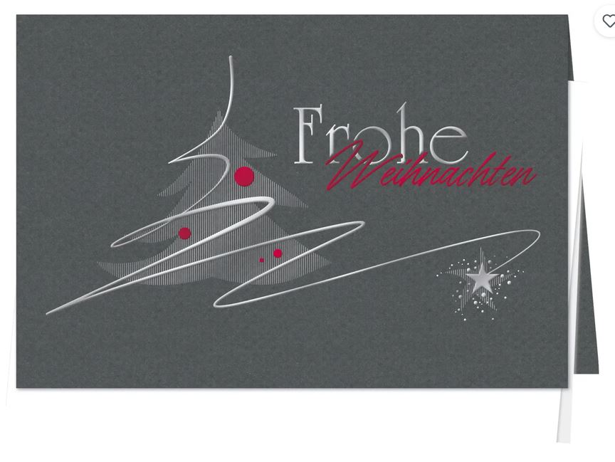 Exklusive Weihnachtskarte "It´s Christmas" in Graphitgrau mit Folienprägung und weißem Falteinlegeblatt innen