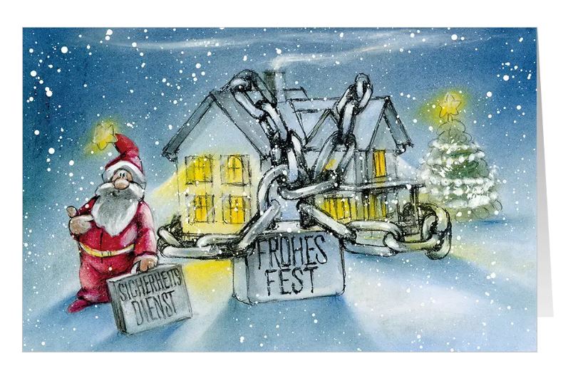 Weihnachtskarte "Sicherheit zur Weihnachtszeit" für Sicherheitsdienste und Wachschutz, Objektschutz, Sicherheitstechnik