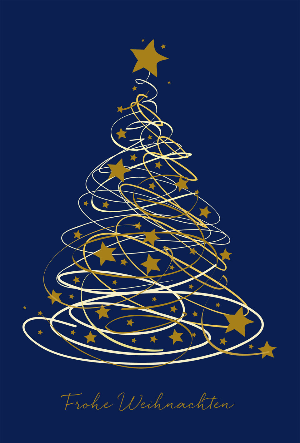 Weihnachtskarte Frohe Weihnachten mit Weihnachtsbaum aus Linien und Sternen