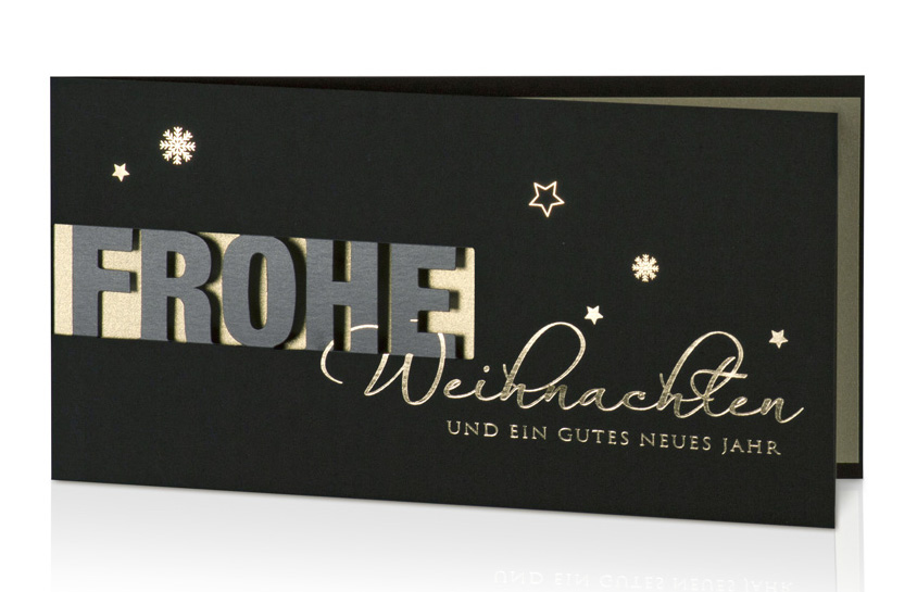 Weihnachtskarte schwarz gold Frohe Weihnachten mit Sternen