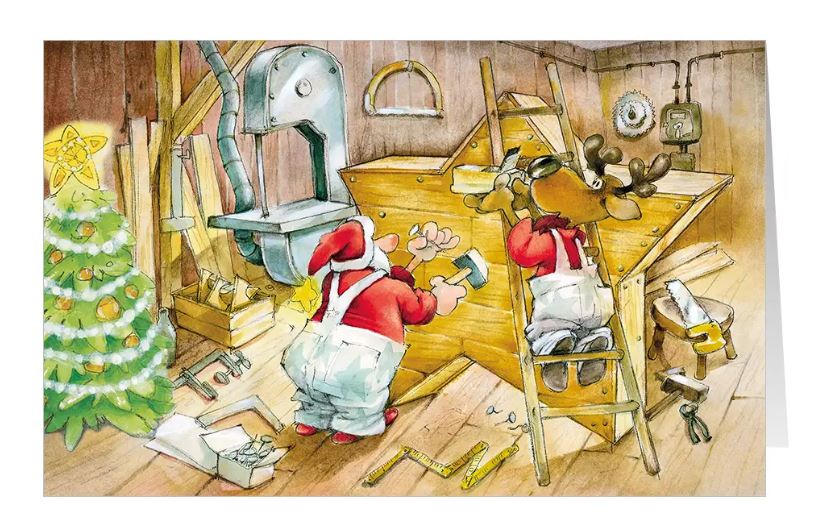 Heitere Weihnachtskarte für das Holzhandwerk, Schreinerei, Kunsthandwerk, Tischlerei, Zimmerei, Möbelbau