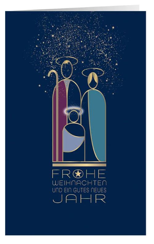 Modern-christliche Weihnachtskarte "Leuchtender Segen" mit Weihnachtsgruß und der Heiligen Familie