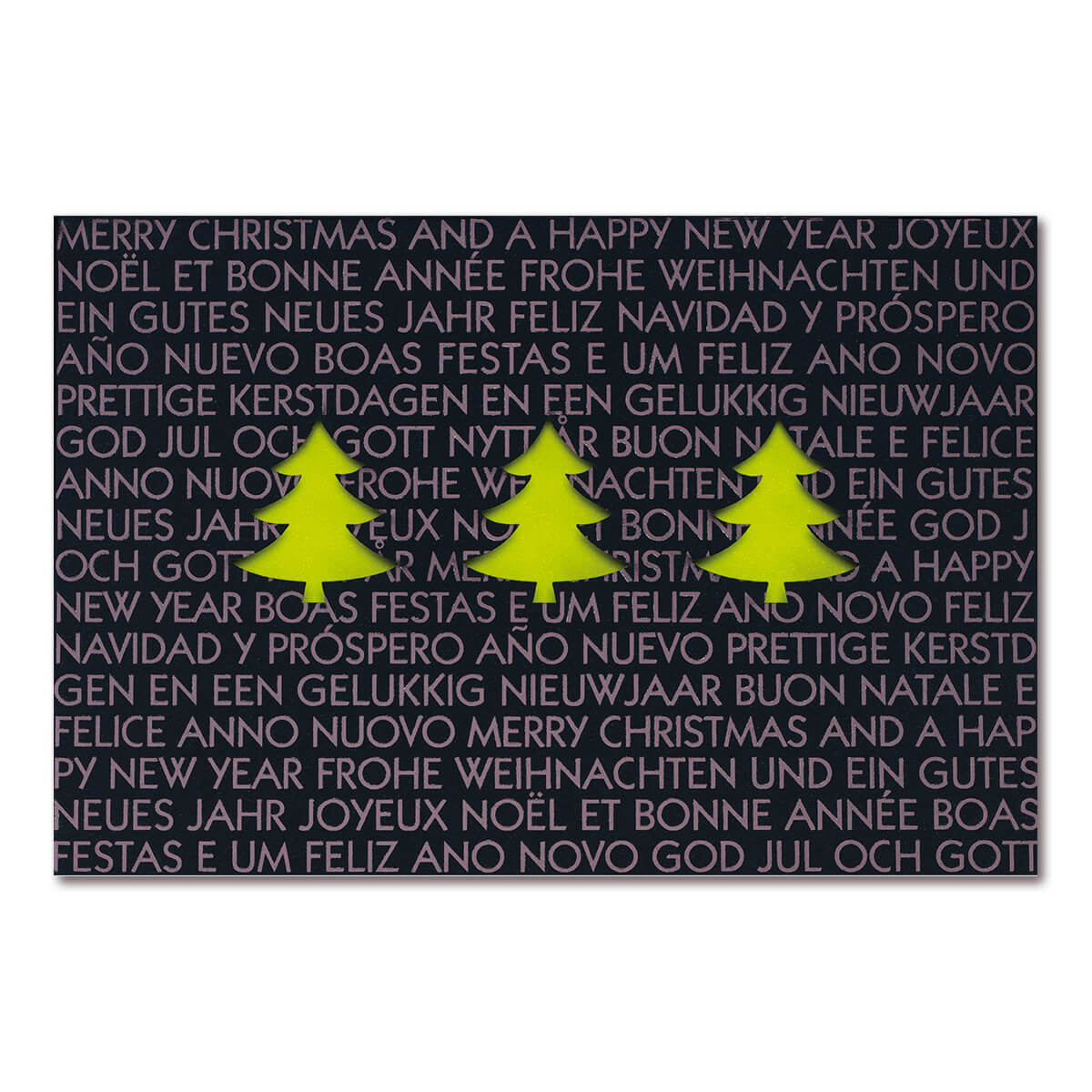 Internationale Weihnachtskarte mit Weihnachtsbäumen - Einleger hellgrün