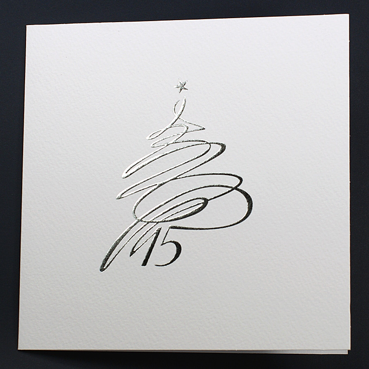 Weihnachtskarte weiß quadratisch mit Silberfolie und Relief