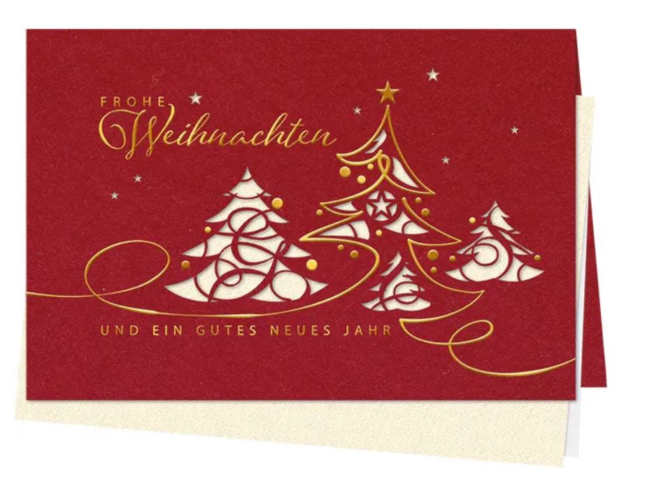 Festliche Weihnachtskarte "Glanzvolles Rot" mit Laserung und Goldfolienprägung, Einleger creme