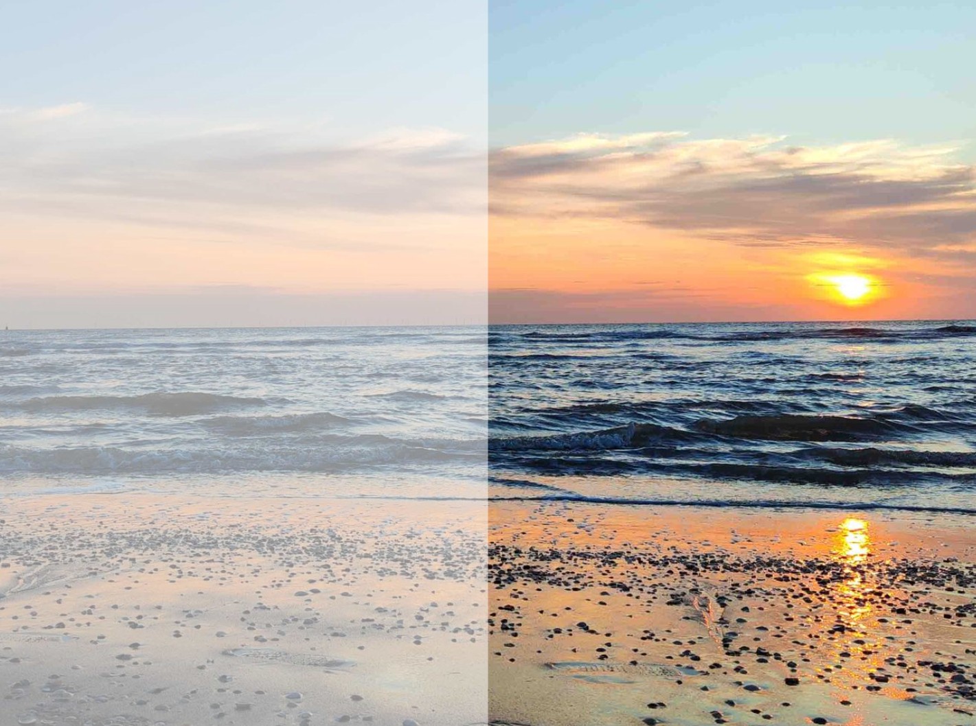 Gedenkbild / Trauer-Erinnerungskarte mit maritimem Sonnenuntergang-Motiv und eigenem Foto sowie individuellem Text.