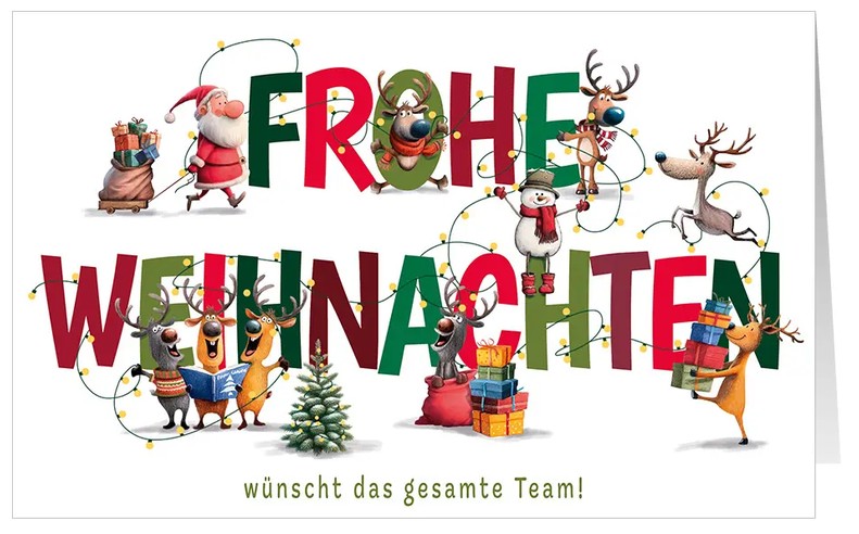 Weihnachtskarte "Bunte Weihnachten" im farbenfrohen und lustigem Design mit Gruß FROHE WEIHNACHTEN