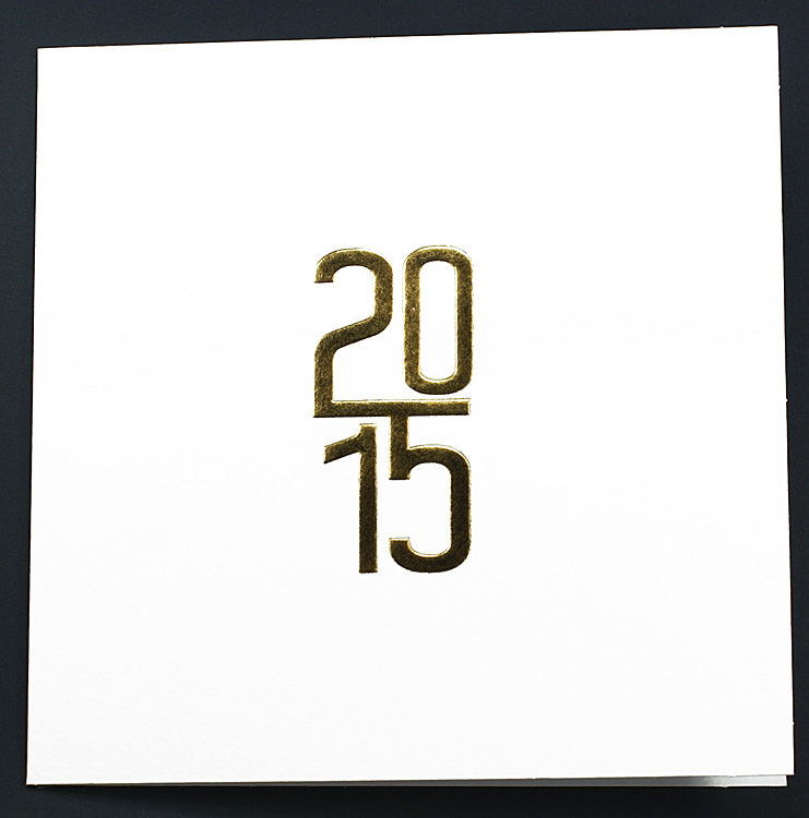 Neujahrskarte quadratisch mit Goldfolienprägung Jahreszahl 2015