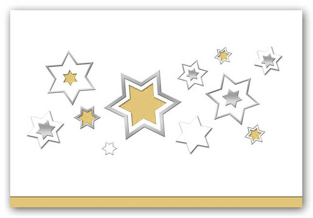 Weihnachtskarte in weiss mit Sternen und goldenem Falteinleger