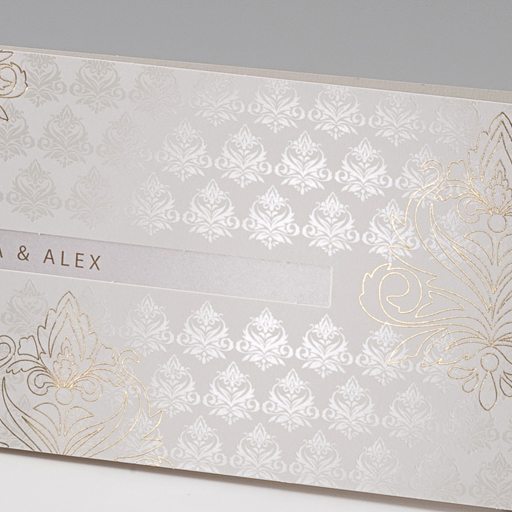Einladungskarte DINlang Fensterausschnitt Ornament gold