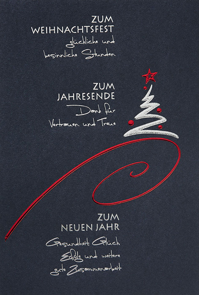 Weihnachtskarte nachtblau geschäftlich mit Text für Dank für Vertrauen und Treue