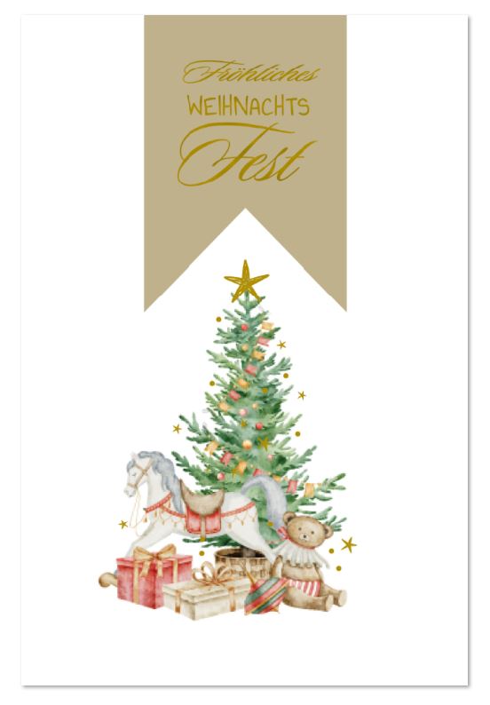 Traditionelle Weihnachtskarte "Kinderfreuden" mit Goldfoliendruck und Spendenzweck: Peter Maffay Stiftung