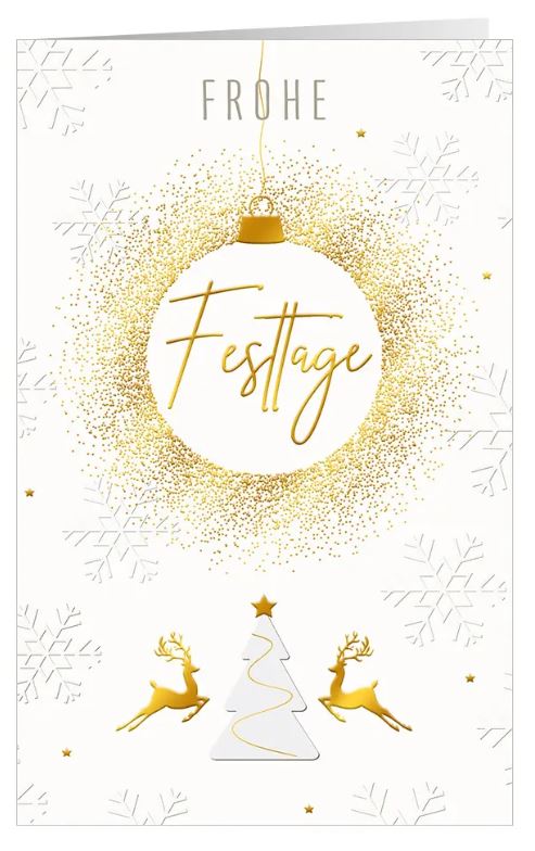 Elegante Weihnachtskarte in weiß "Festliches Design" mit Goldfolienprägung und Gruß Frohe Festtage
