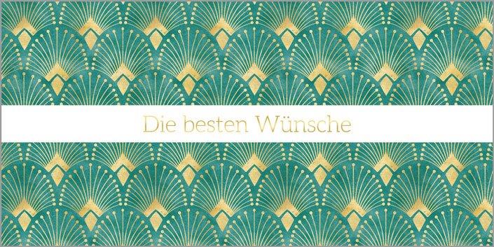 Elegante Glückwunschkarte "Goldfächer" im DIN lang Format mit edler Goldfolienprägung, inkl. Einleger innen