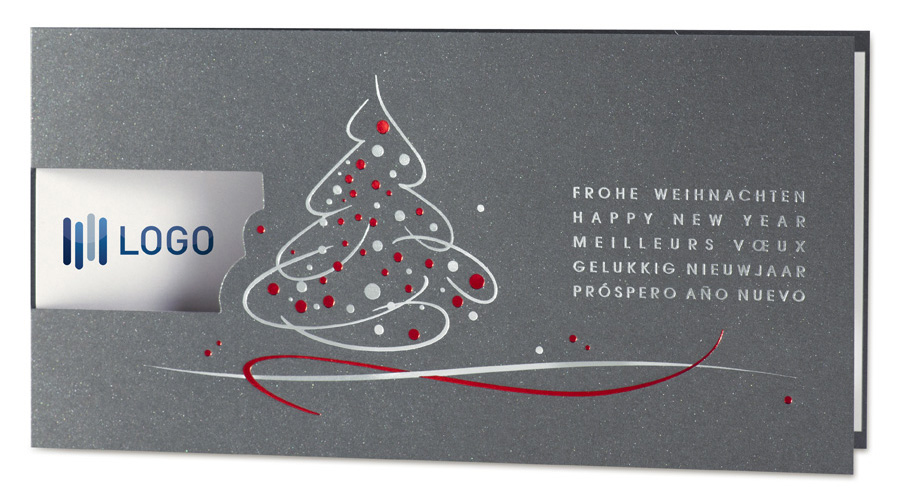 Weihnachtskarte mit Weihnachtsbaum Logokarte Frohe Weihnachten international