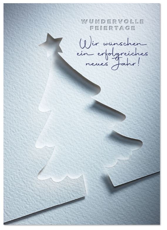 Firmenweihnachtskarte in weiß mit raffiniertem 3D-Effekt und geschäftlichen Weihnachtsgrüßen