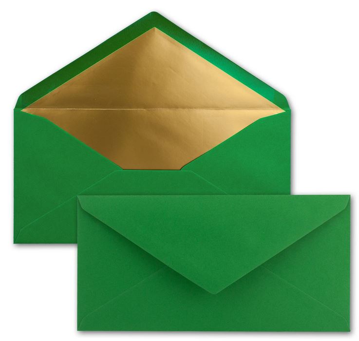 Briefumschlag DIN lang tannengrün mit Gold-Metallic-Innenfutter, nassklebend, 22x11 cm 