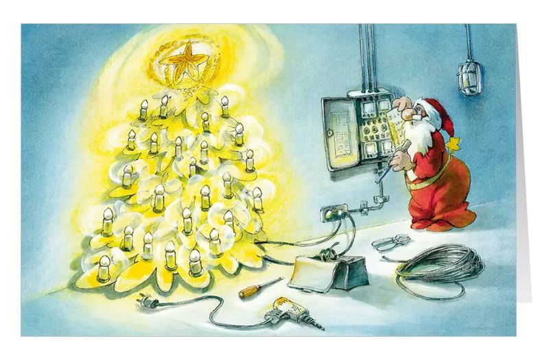 Leuchtende Weihnachtskarte "Stromzauber" für Elektriker, Elektroinstallation, Gebäude- und Haustechnik