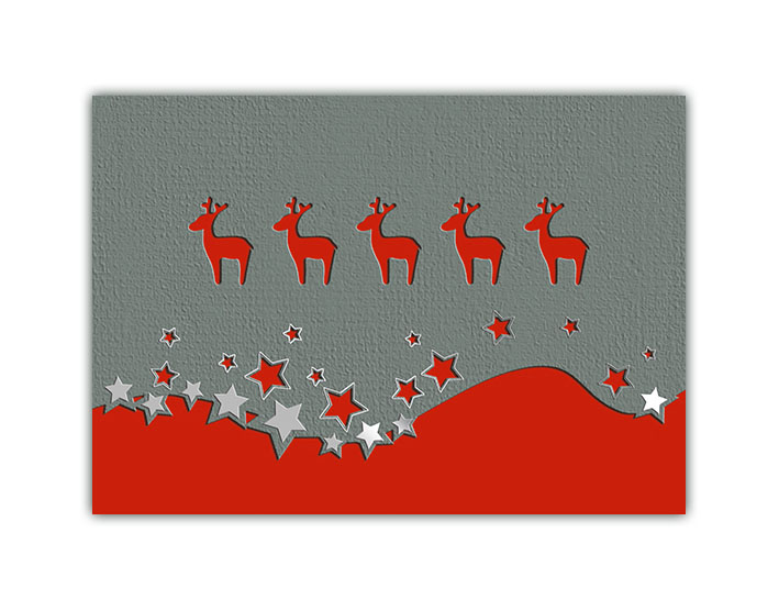 Weihnachtskarte in grau mit rotem Einleger zugunsten der Deutschen Kinderkrebsstiftung