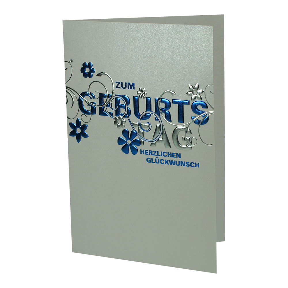 Glückwunschkarte zum Geburtstag weiß metallic mit Folienprägung