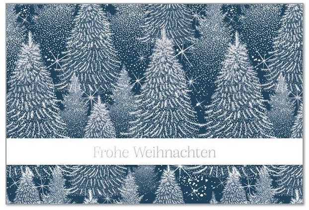 Stimmungsvolle Weihnachtskarte "Eisblauer Zauberwald" mit weicher Soft-Touch-Oberfläche und Silberprägung