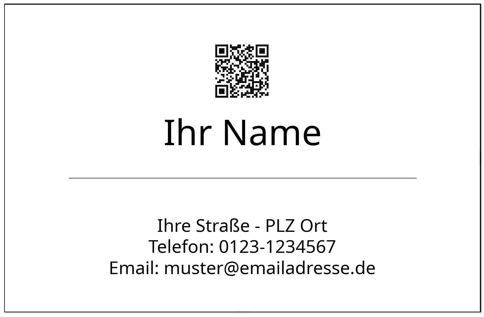Individuell selbst zu gestaltende Visitenkarte mit vielen Schriften, Motiven und Hintergrundvorlagen oder eigene PDF Datei hochladen.