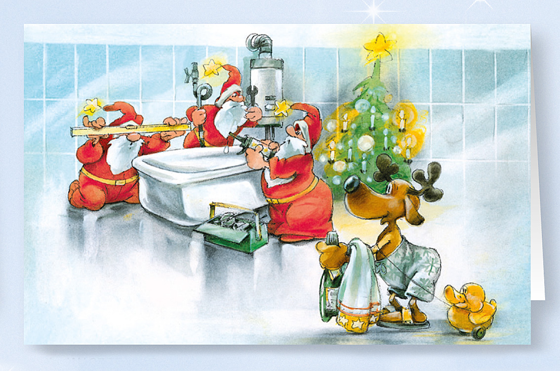 Weihnachtskarte Branchenkarte für Sanitärbetriebe Bad Installateure Firmen