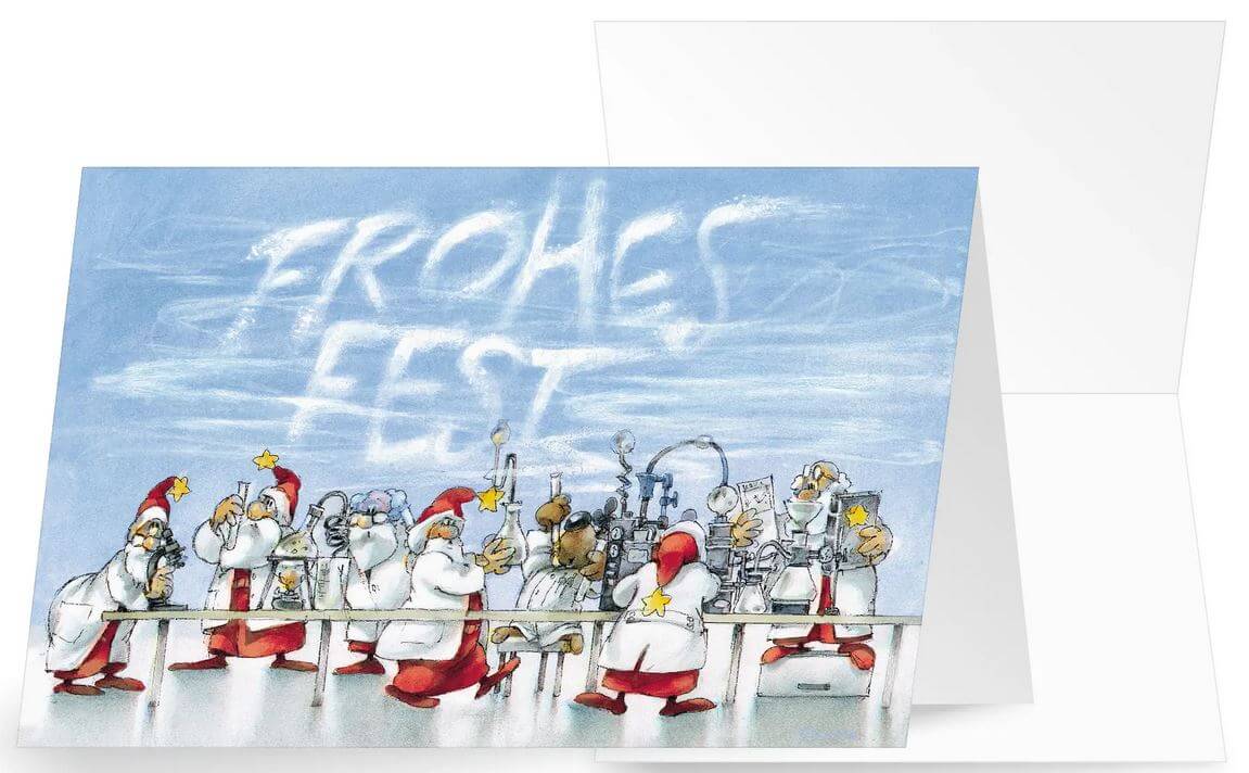 Detailreiche Branchen-Weihnachtskarte für Labor, Entwicklung, Forschung, Chemiker