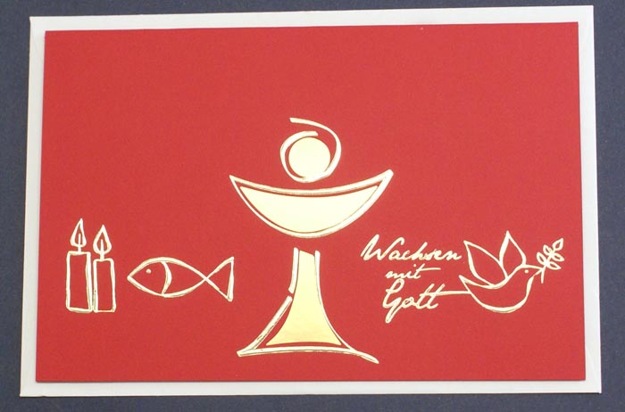 Rote Einladungskarte/Dankkarte zur Konfirmation oder Kommunion mit Goldfoliendruck