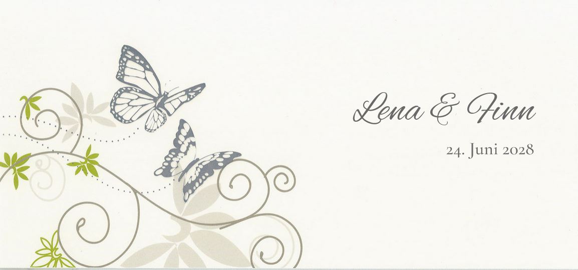Einladungskarte "Butterfly Dreams" mit Kunststoff-Transparent und silbergeprägten Schmetterlingen, DIN lang
