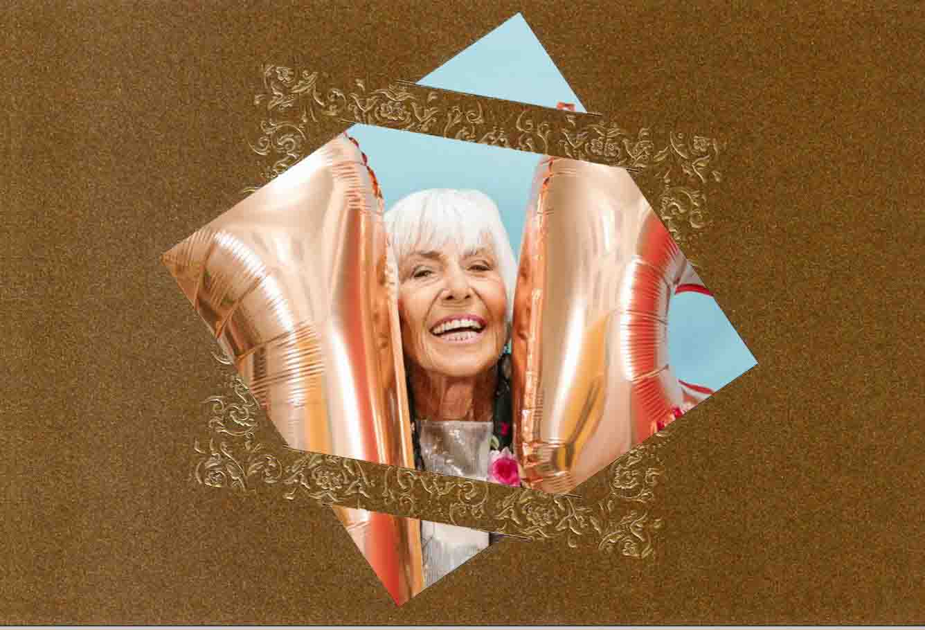Geburtstag Foto-Einladungskarte aus hochwertigem, bronzefarbenem Metallic-Karton mit Relief-Ornamentprägung