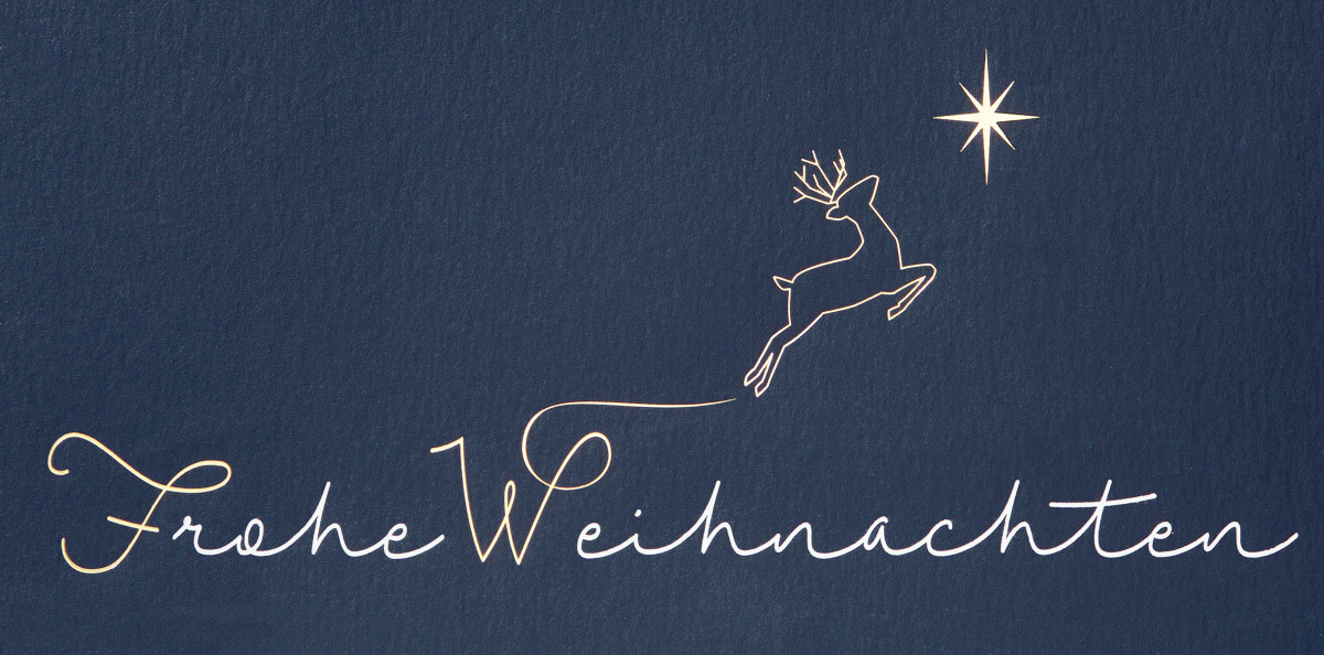 Weihnachtskarte nachtblau Frohe Weihnachten mit Rentier und Stern