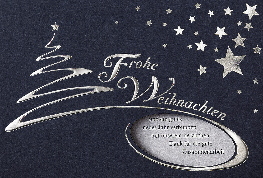 Weihnachtskarte nachtblau mit Dank für gute Zusammenarbeit