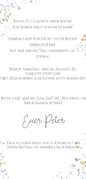 Foto-Einladungskarte im modernen Design zum 60. Geburtstag in rot als beidseitig bedruckbare Einzelkarte 