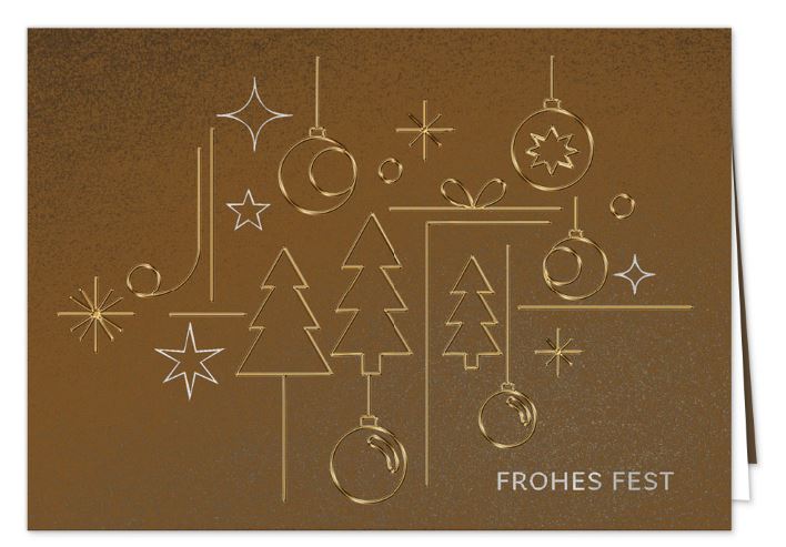 Moderne Weihnachtskarte in Bronze-Metallic mit Gruß "Frohes Fest" und edler Folienprägung in Gold und Silber
