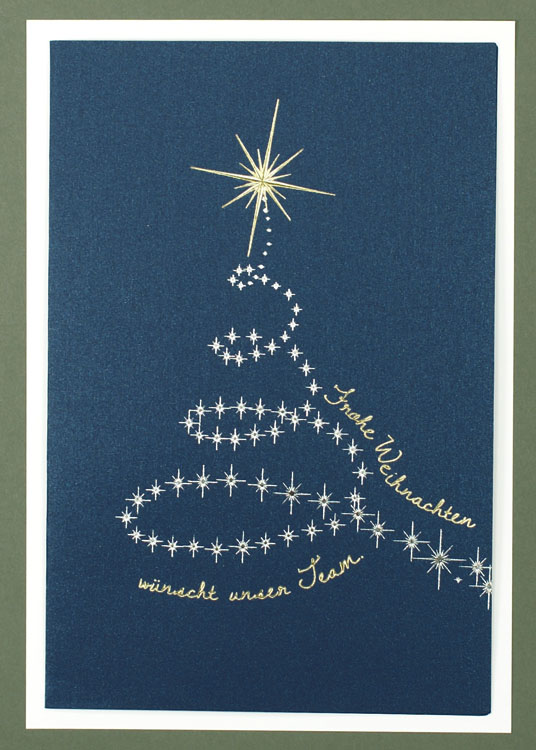 Weihnachtskarte nachtblau Teamkarte Weihnachtsbaum silber gold