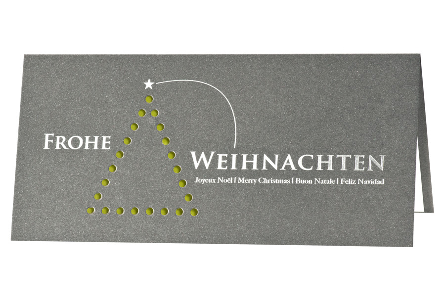 Weihnachtskarte anthrazit mit runden Stanzungen - Einleger grün