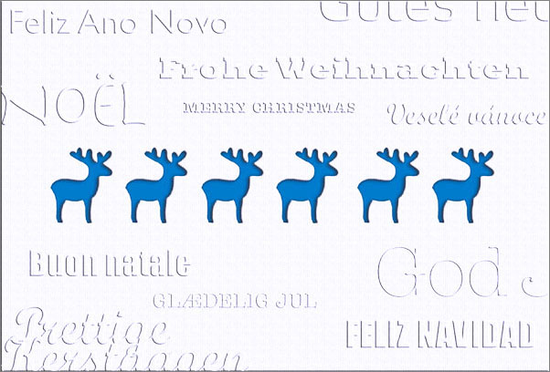 Weihnachtskarte Frohe Weihnachten weiß mit Rentieren und wählbarem Einleger