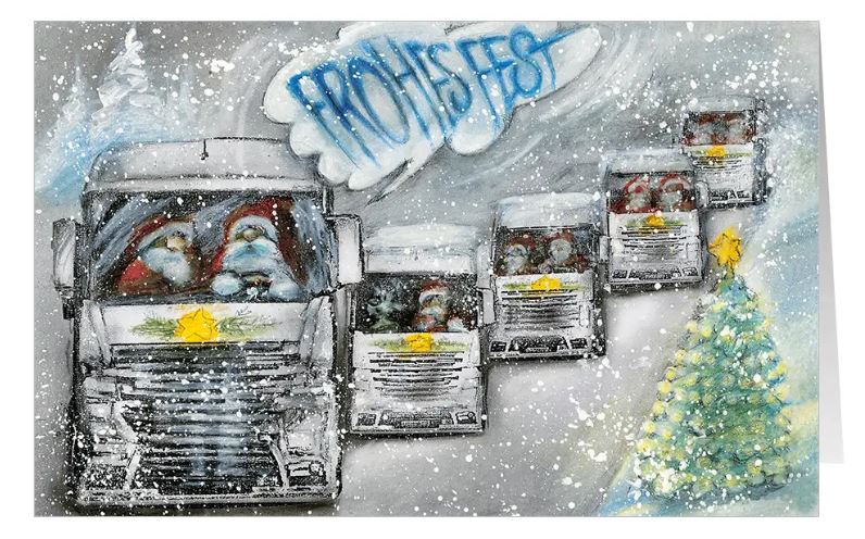 Lustige Branchenkarte "Brummi-Weihnacht" passend für Speditionen, Transport- und Logistikunternehmen