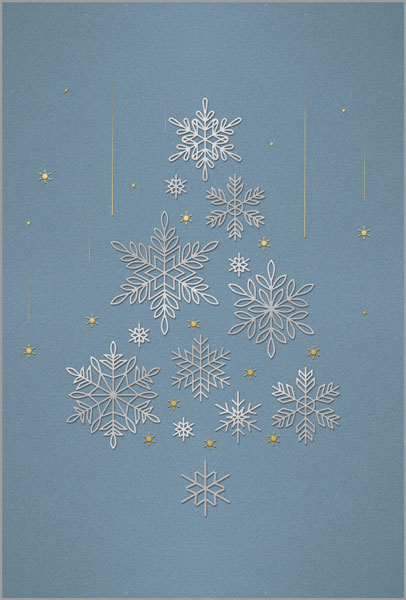 Winterliche Weihnachtskarte in hellblau "Schneeflockenbaum" mit Gold- und Silberfolienprägung, inkl. Einlegeblatt