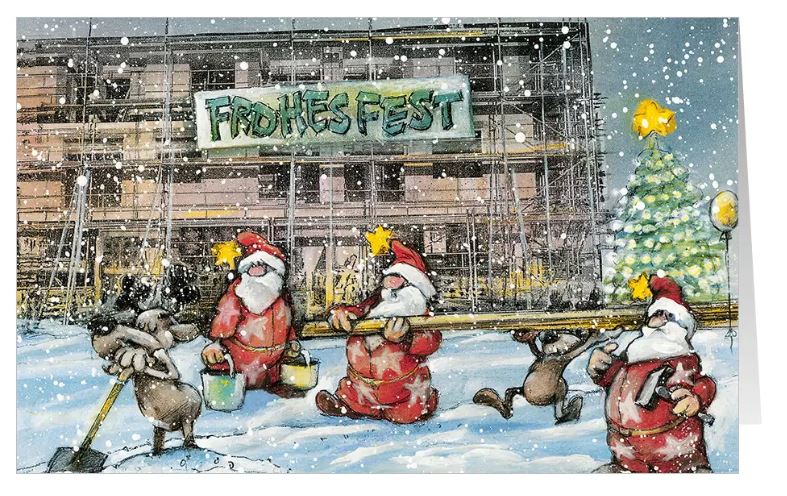 Humorvolle Branchenkarte "Gut gerüstet" für Gerüstbauer, Baufirmen, Gerüstverleih mit Gruß "Frohes Fest" 