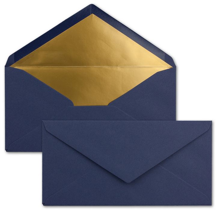 Briefumschlag DIN lang nachtblau mit Gold-Metallic-Innenfutter, nassklebend, 22x11 cm 