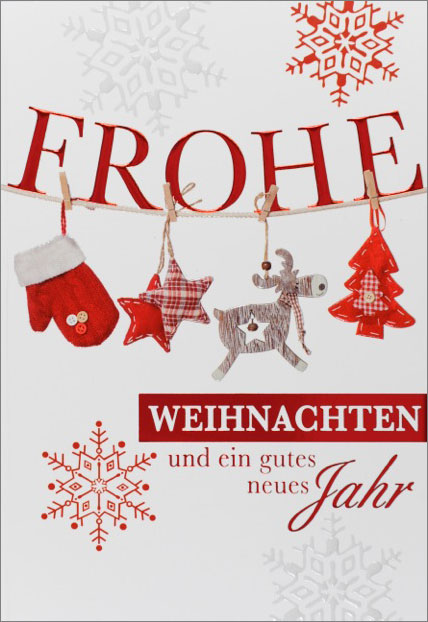 Weihnachtskarte Frohe Weihnachten mit Sternen Rentier Weihnachtsbaum Handschuh