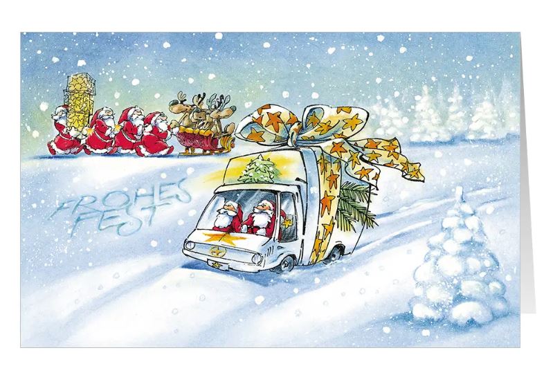 Branchenweihnachtskarte "Zustellung mit Herz und Humor" für Transportunternehmen, Kurierdienst, Logistik