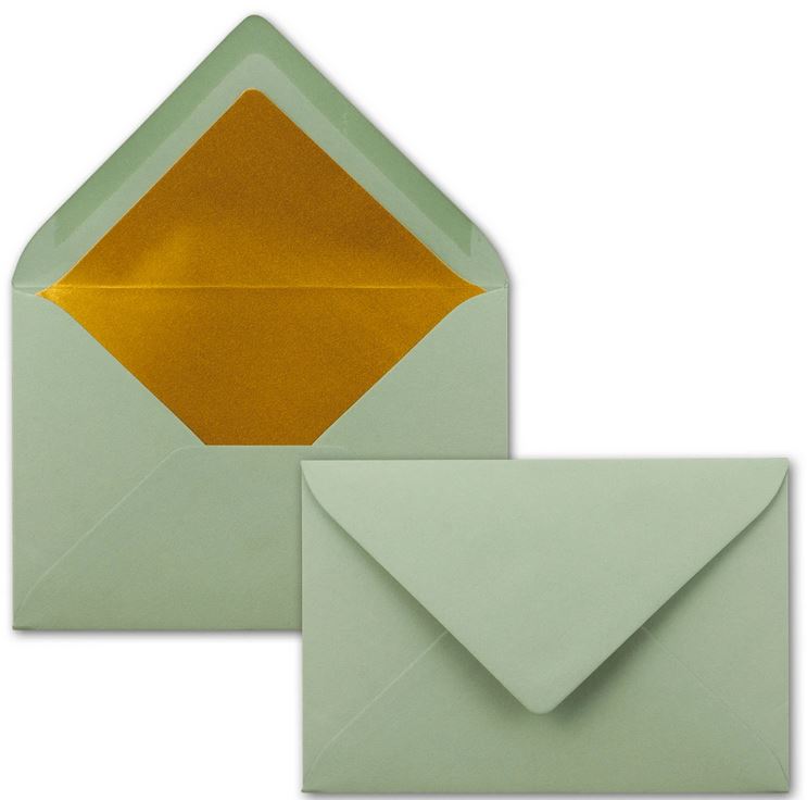 Briefumschlag DIN C6, 16,2 x 11,4 cm, nassklebend, 120g, eukalyptus mit goldenem Innenfutter