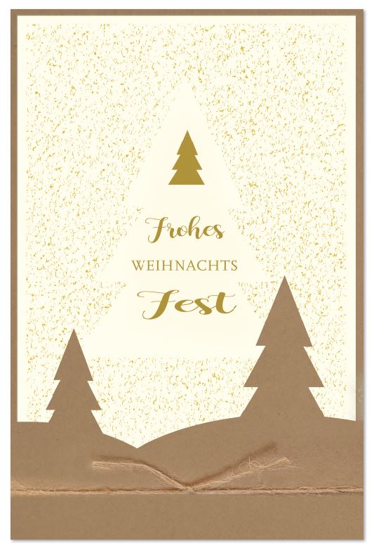 Festliche Weihnachtskarte im Naturdesign mit edler Goldfolienprägung und brauner Kordel, inkl. Falteinleger 