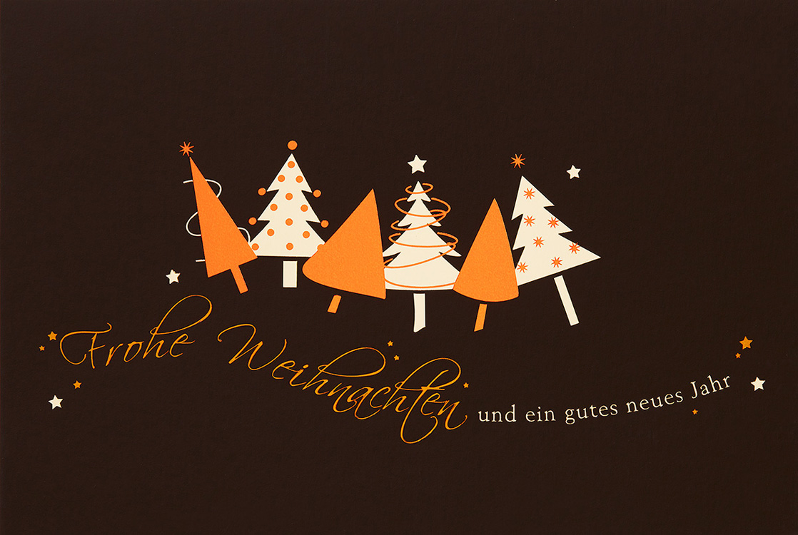 Weihnachtskarte dunkelbraun mit zweifarbiger Folie kupfer & gold