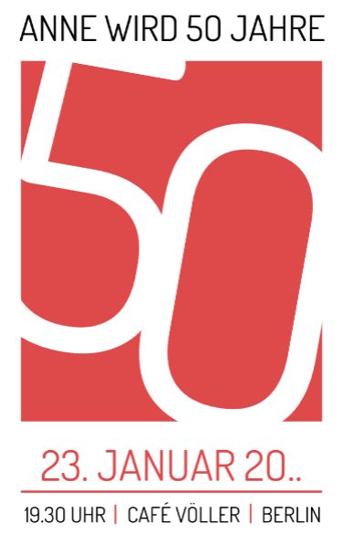 Einladungskarte zum 50. Geburtstag "Red Fifty" im modernen rot-weißen Design mit persönlichem Foto 